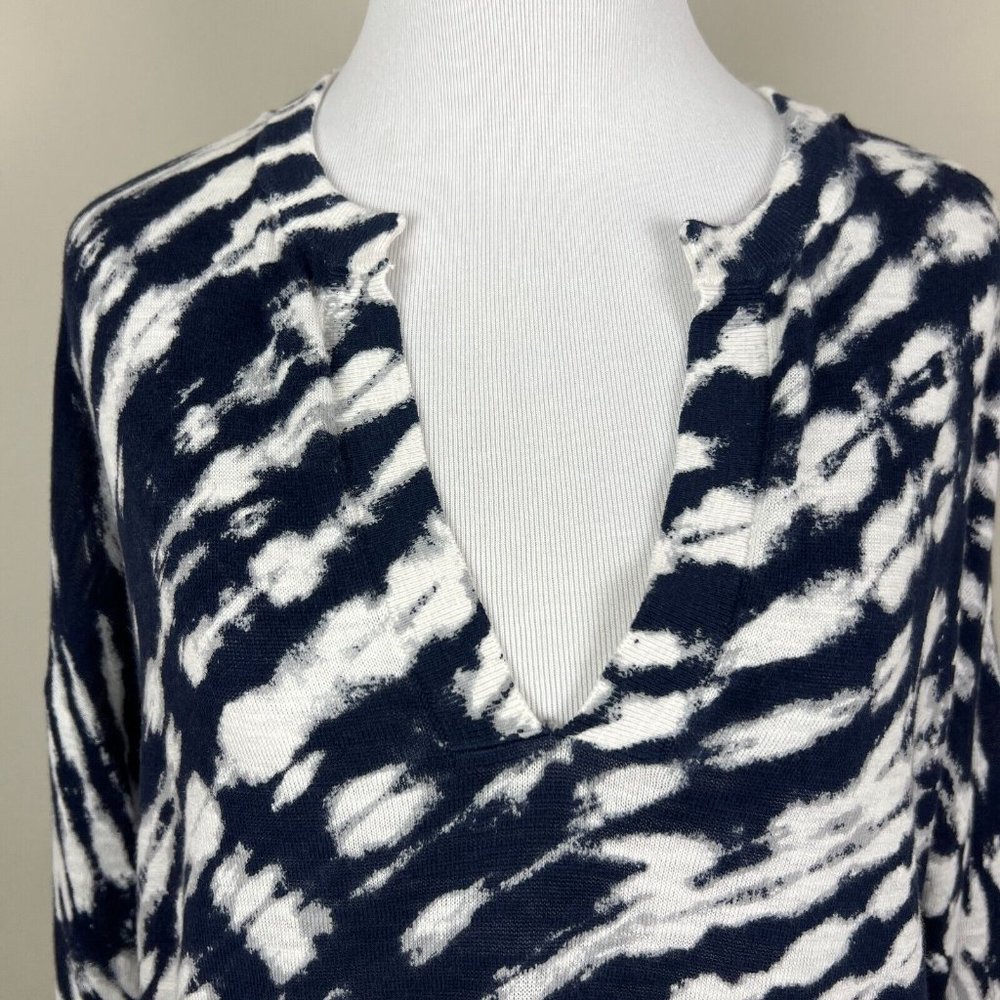LOFT Sweater Womens Small Navy Tie Dye Split Neck Drop Shoulder Cotton Top New - Picture 3 of 9
